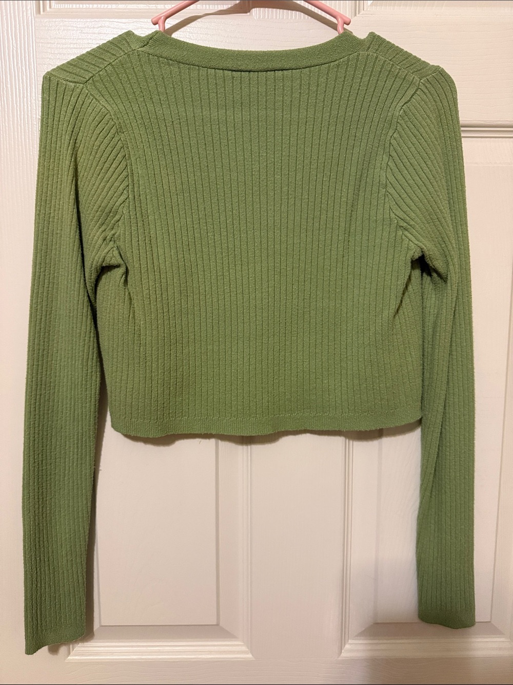 Cropped Ribbed Button-Front Cardigan - Green - Picture 2 of 2